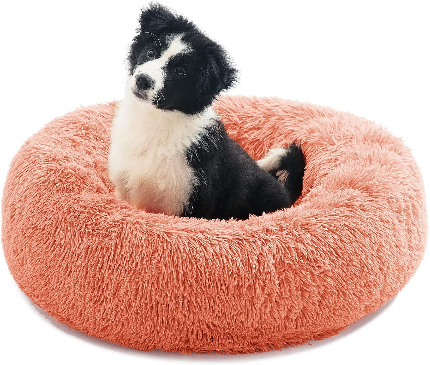 Calming Dog & Cat Bed - Anti-Anxiety Donut Design, Machine Washable, 20X20Inch Pink